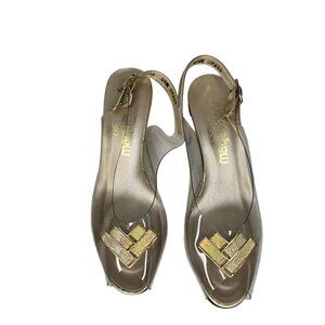 Magdesians California vintage Gold & Clear Slingback Heels With Rhinestone 4.5